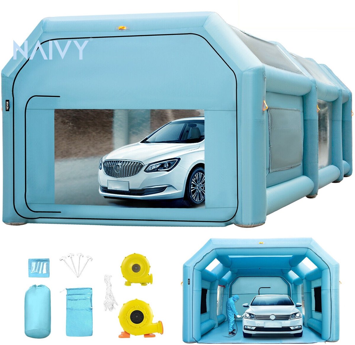 Naivy® Opblaasbare Garage || Spuitbooth || Spraybooth || Blauw || Garage || Kampeer tent || Tent|| Volwassenen en Kinderen